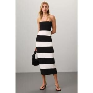 Club Monaco Black & White Striped Sweater Maxi Size M with Stains